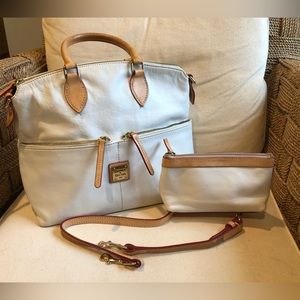 Dooney and Bourke white leather large pocket satchel